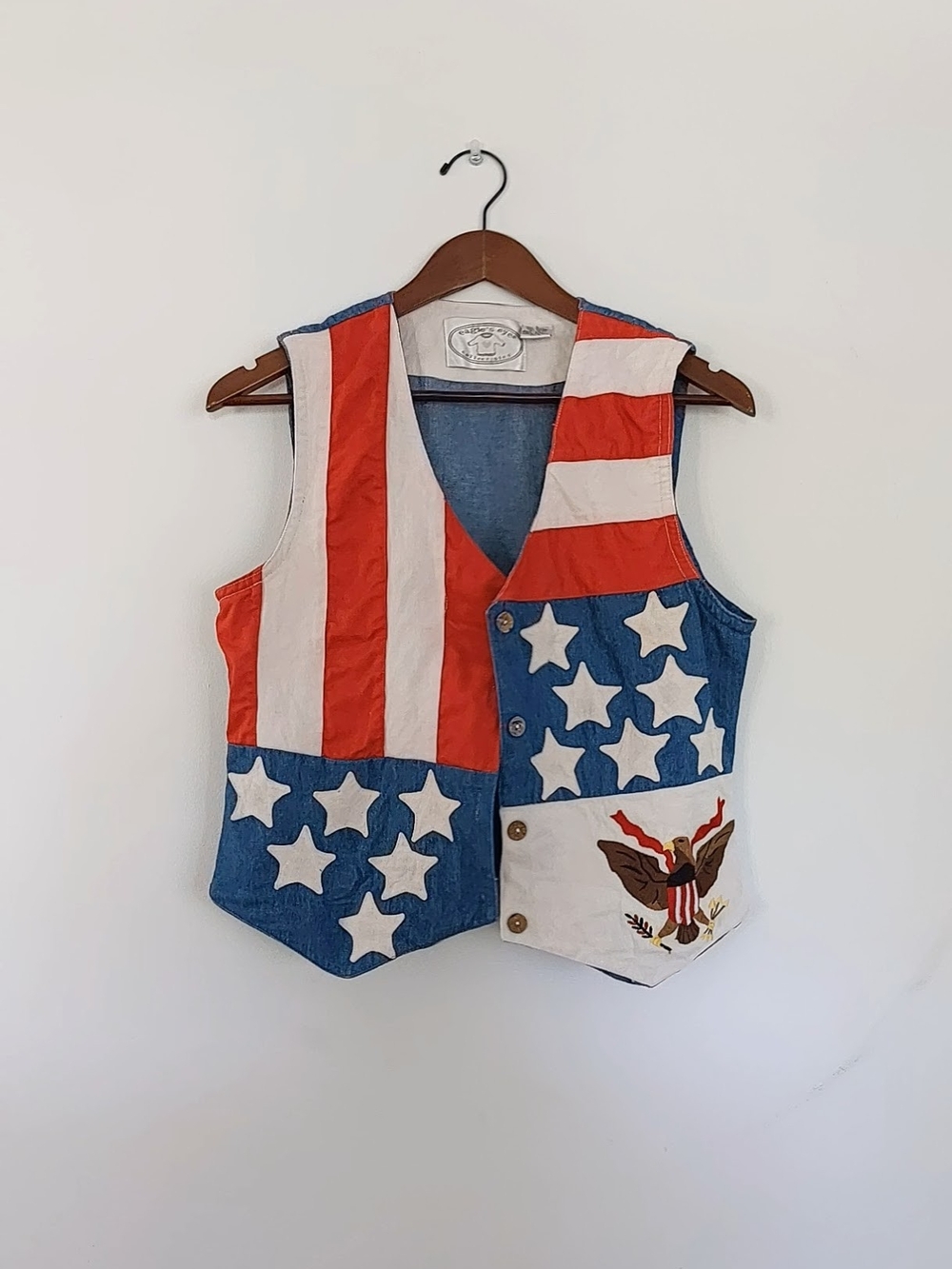 Vintage American Flag Patchwork Vest - Red, White & Blue